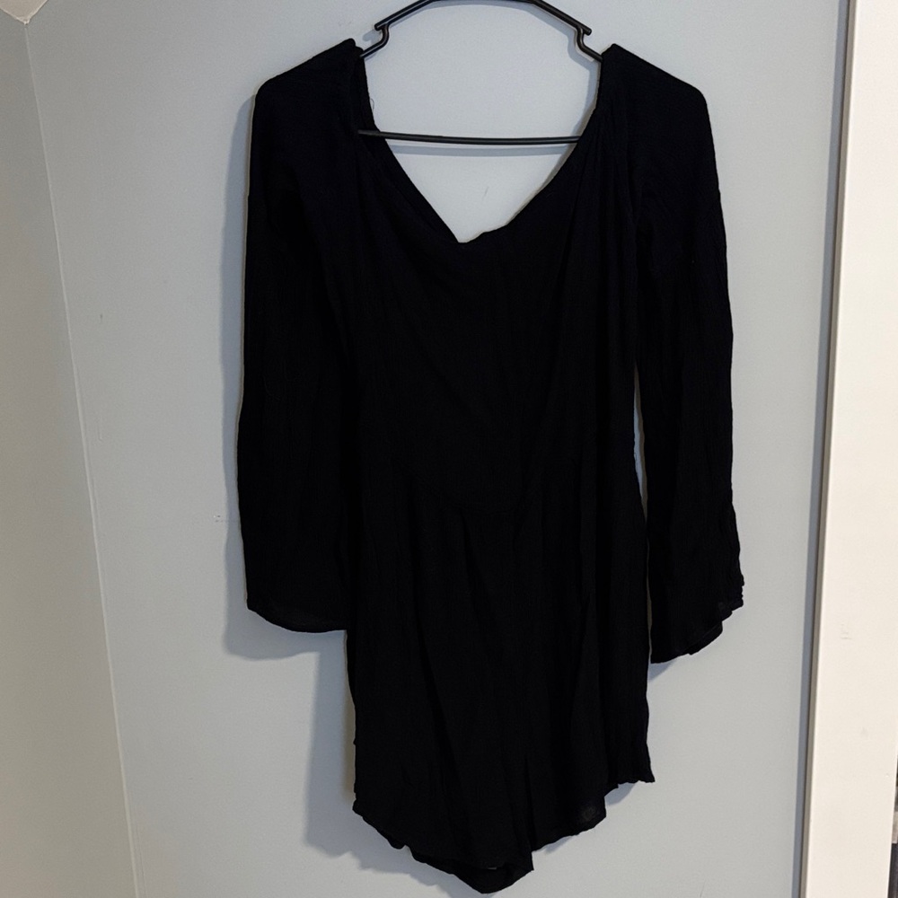 Out From Under Urban Outfitters Black Gauze Open Back Bell Sleeve Romper S